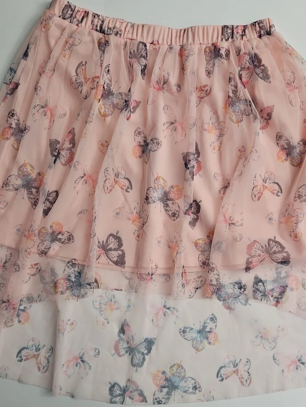 Justice Pink Butterfly Print Layered Skirt